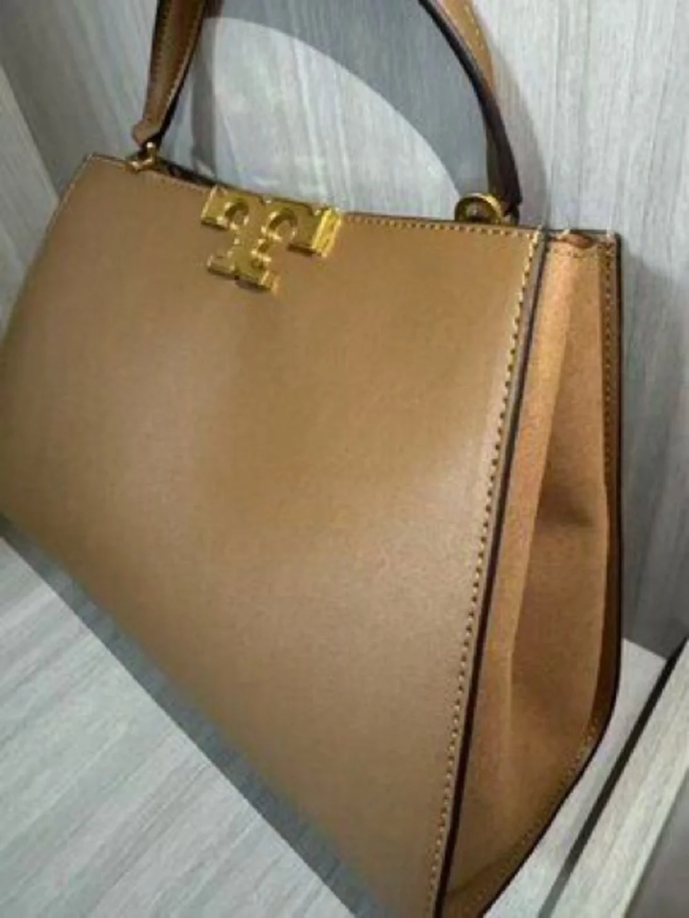 Tory Burch Brown Leather Top-Handle Shoulder Bag with Gold Logo